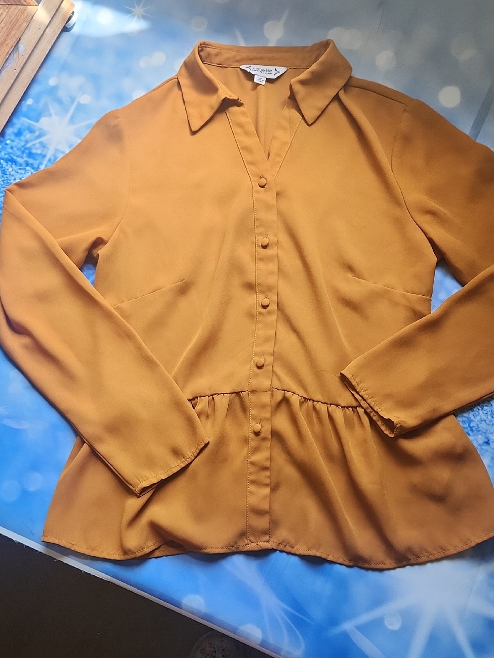 Nanette Lepore Mustard Button-Front Peplum Blouse